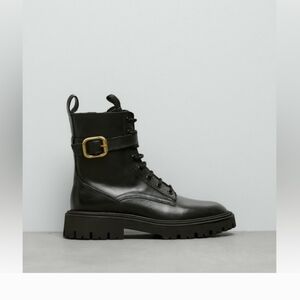 NEW Zara Black Laced Leather Ankle Boots w/Buckle